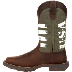 Durango Men's Rebel Army Green USA Print 12" Square Toe Western Boot -Rocky Store DDB0313 instep profile