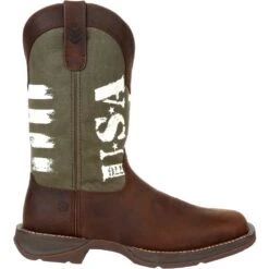 Durango Men's Rebel Army Green USA Print 12" Square Toe Western Boot -Rocky Store DDB0313 profile